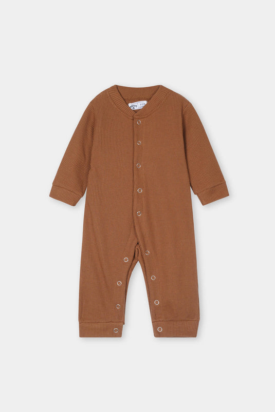 Brown Thermal Waffle Textured Baby Romper