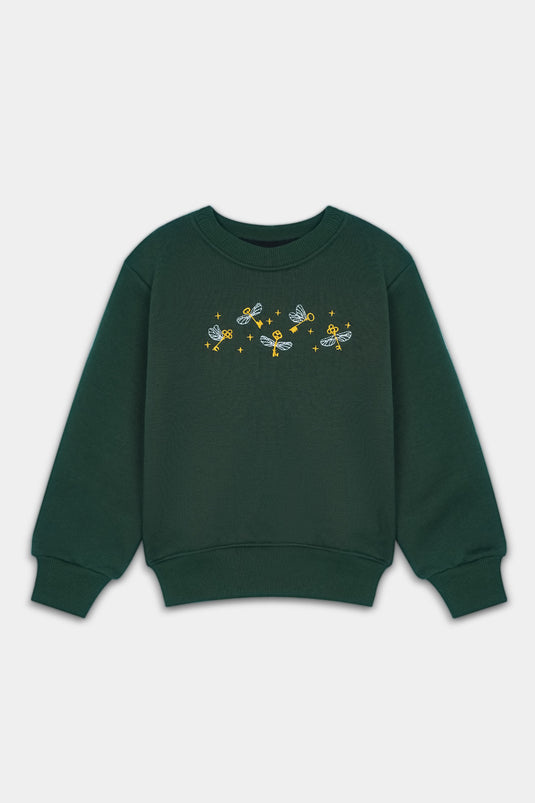 Olive Green Embroidered Sweatshirt for Girls