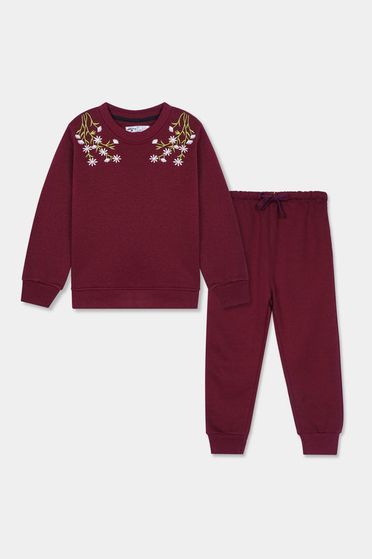 Embroidered Maroon Tracksuit for Girls