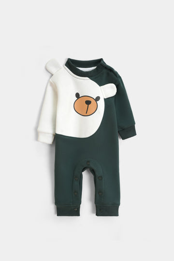 Forest Green 3D Bear Fleece Romper