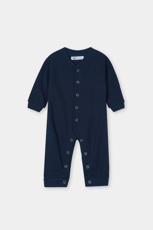 Blue Thermal Waffle Textured Baby Romper