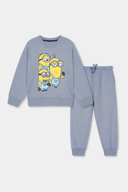 Dusky Blue Minions Print Tracksuit for Kids