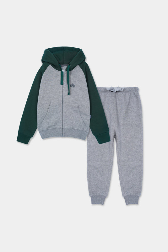 Grey & Green Dual-Tone Organic Fleece Tracksuit for Kids