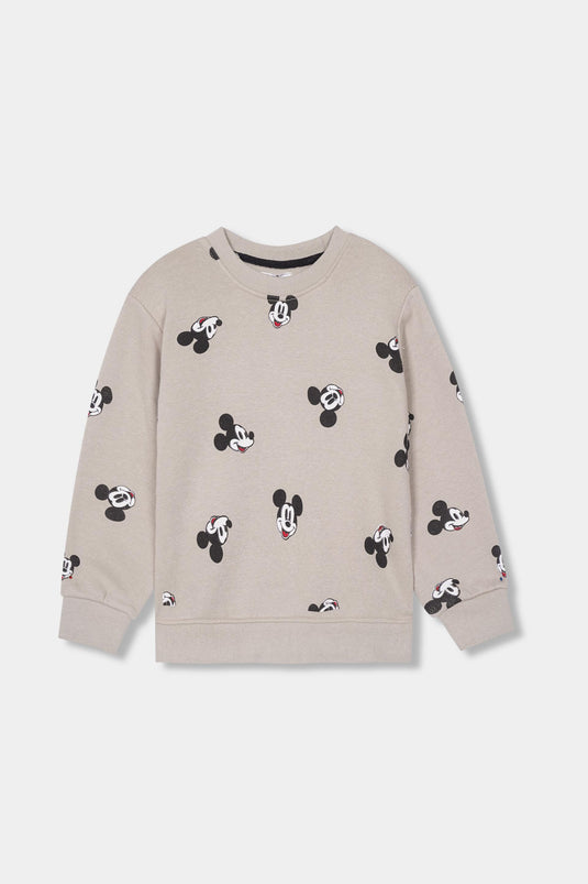 Beige Mickey Mouse Print Sweatshirt for Kids