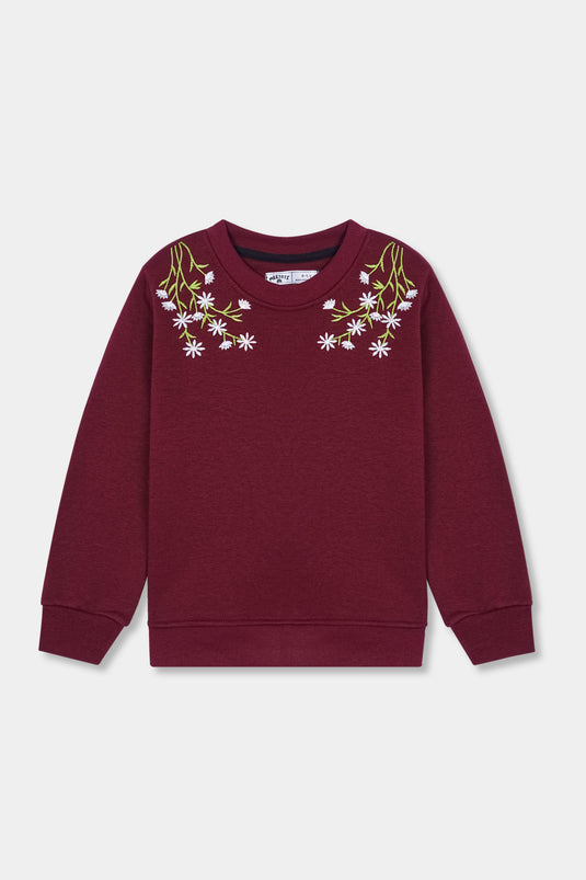 Embroidered Maroon Sweatshirt for Girls