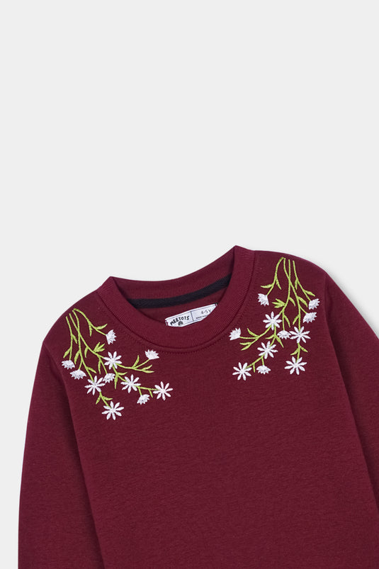 Embroidered Maroon Sweatshirt for Girls