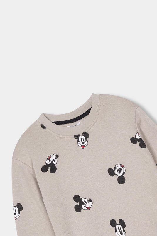 Beige Mickey Mouse Print Sweatshirt for Kids