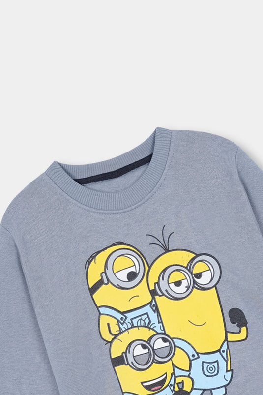 Dusky Blue Minions Print Sweatshirt