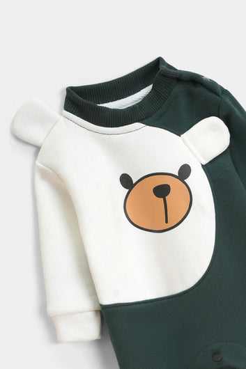 Forest Green 3D Bear Fleece Romper