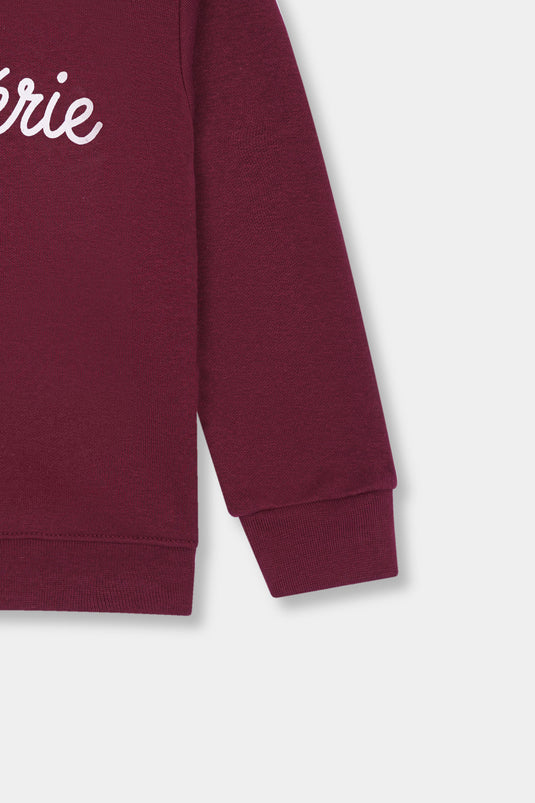 Maroon "Ma Cherie" Printed Sweatshirt for Girls