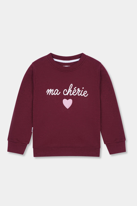 Maroon "Ma Cherie" Printed Sweatshirt for Girls