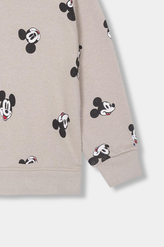 Beige Mickey Mouse Print Sweatshirt for Kids