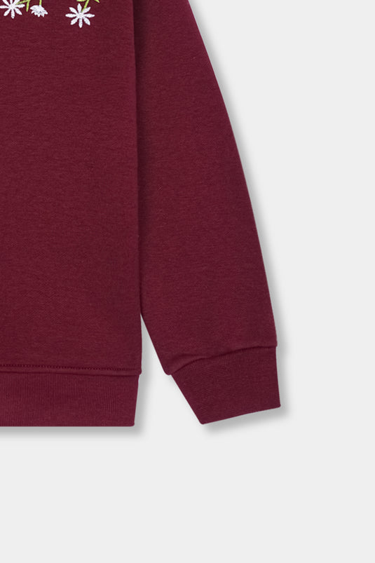 Embroidered Maroon Sweatshirt for Girls