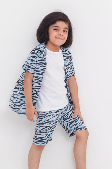 3-Piece Blue Zebra Printed Cotton Set