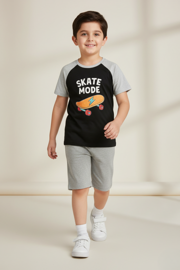 Skate Mode Tee & Grey Shorts Set
