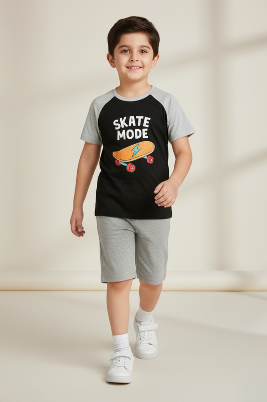Skate Mode Tee & Grey Shorts Set