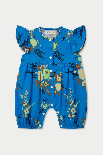 Blue Floral Printed Cotton Summer Romper