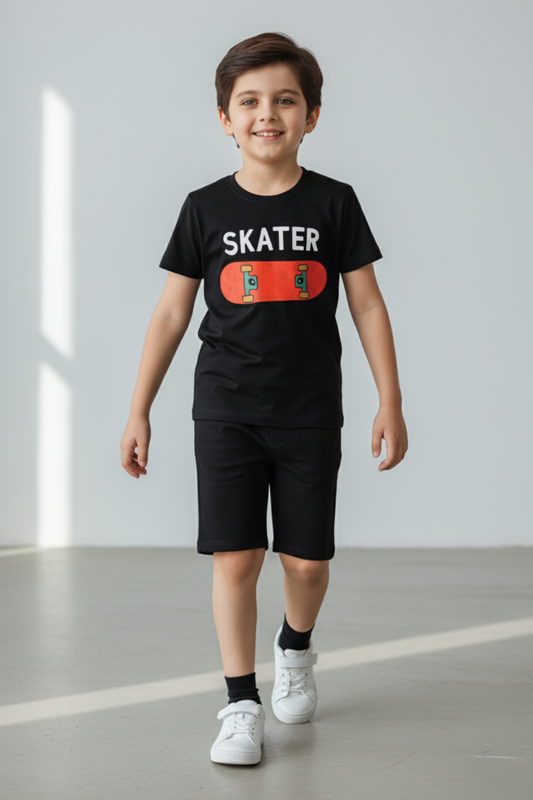 Skater Tee & Black Shorts Set