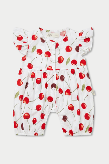 Red Cherry Printed Cotton Summer Romper