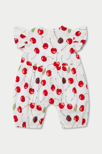 Red Cherry Printed Cotton Summer Romper