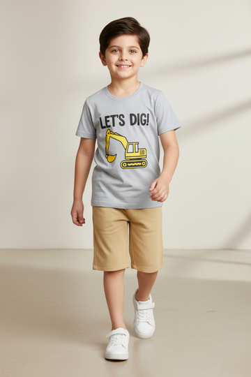 Let's Dig! Tee & Beige Shorts Set