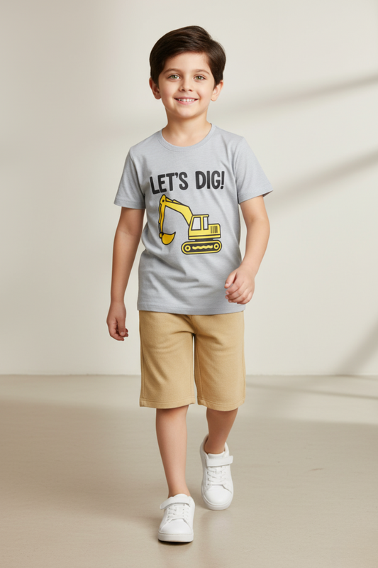 Let's Dig! Tee & Beige Shorts Set