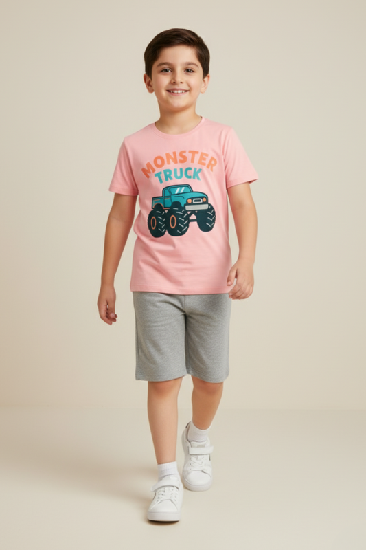 Monster Truck Tee & Grey Shorts Set