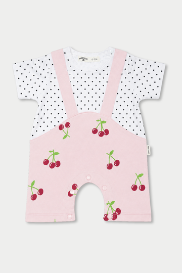 Sweet Cherry & Polka Dot Cotton Summer Romper
