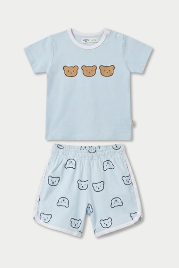 Baby Bear Printed Summer Set – Sky Blue