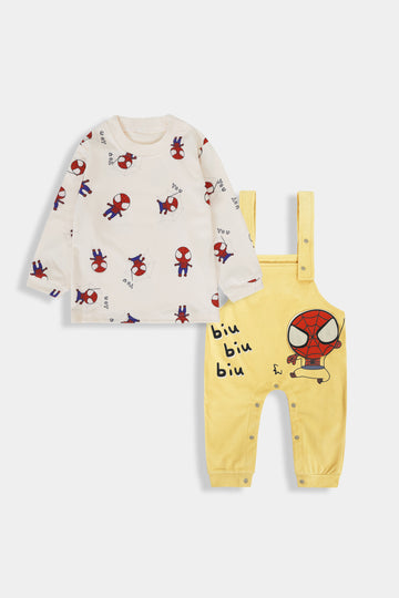 Cozy Winter Baby Dungaree Set - Spiderman Print