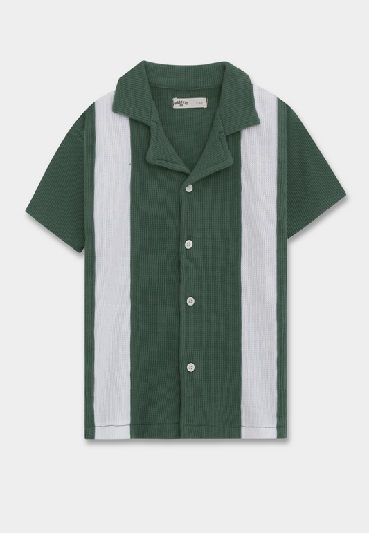 Emerald Stripes Waffle Panel Shirt