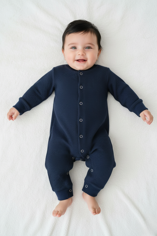 Blue Thermal Waffle Textured Baby Romper