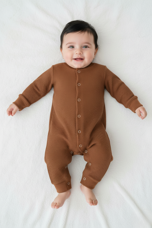 Brown Thermal Waffle Textured Baby Romper
