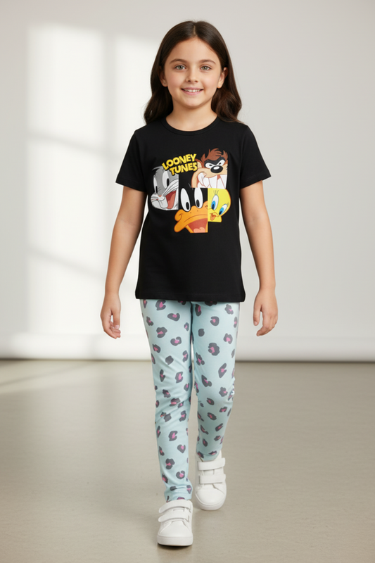 Looney Tunes Tee & Leopard Print Tights Set