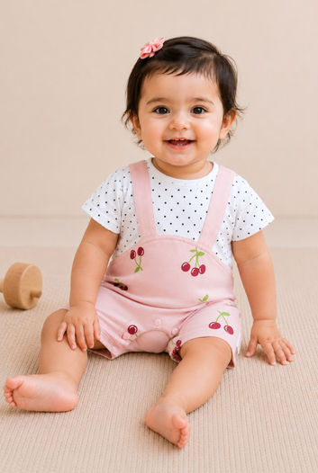 Sweet Cherry & Polka Dot Cotton Summer Romper