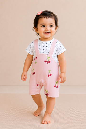 Sweet Cherry & Polka Dot Cotton Summer Romper
