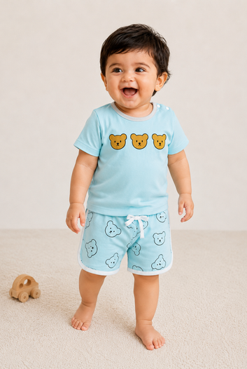 Baby Bear Printed Summer Set – Aero Blue