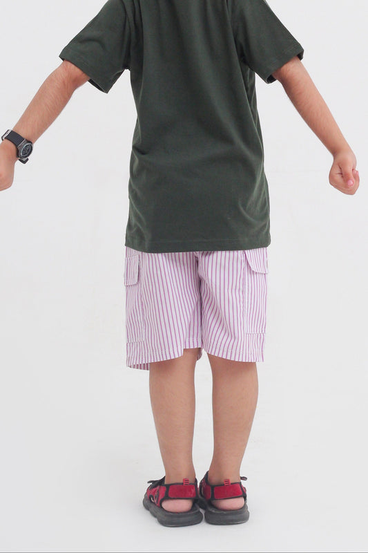 Candy Stripe Cotton Side-Pocket Shorts