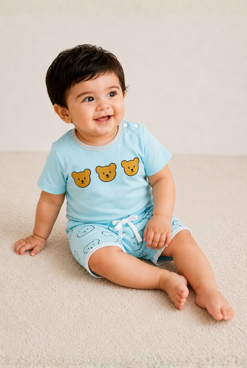 Baby Bear Printed Summer Set – Aero Blue