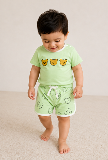 Baby Bear Printed Summer Set – Mint Green