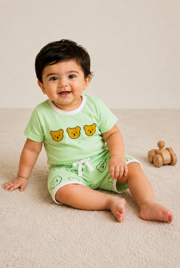 Baby Bear Printed Summer Set – Mint Green
