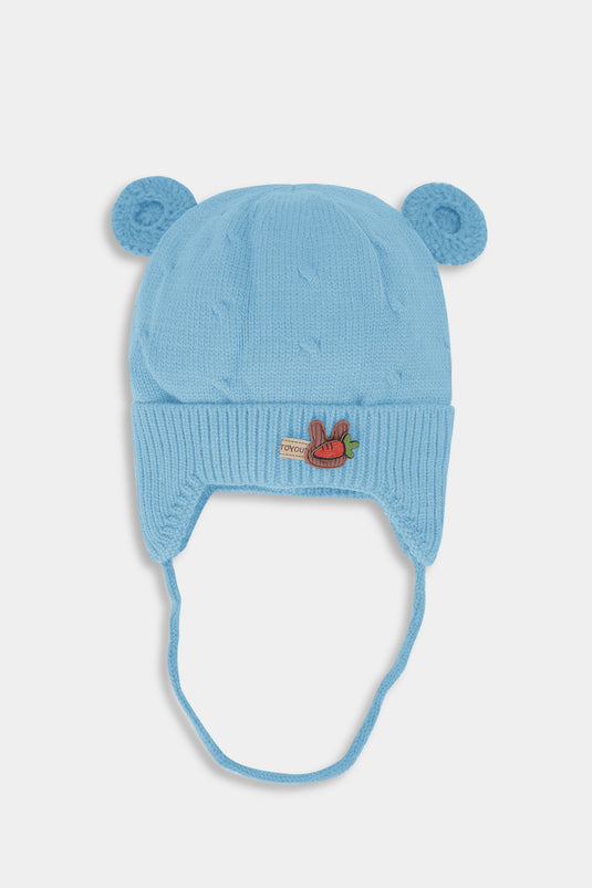 Blue Wool Baby Cap with String