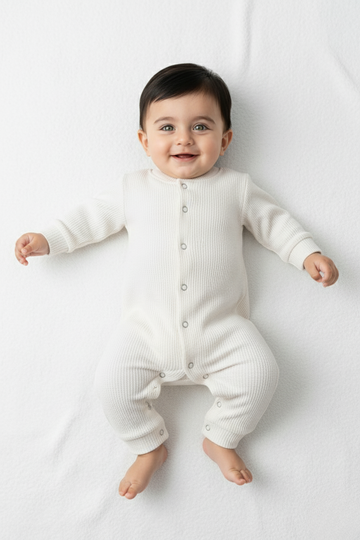 Off-White Thermal Waffle Textured Baby Romper