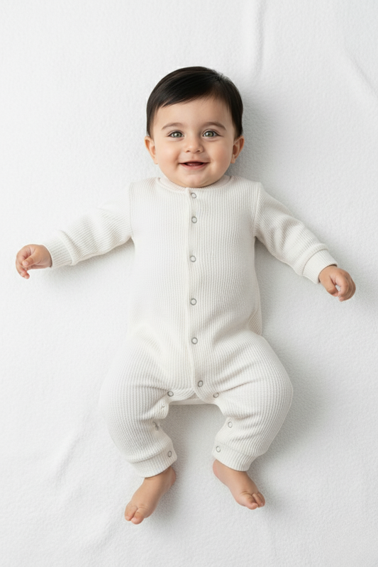 Off-White Thermal Waffle Textured Baby Romper