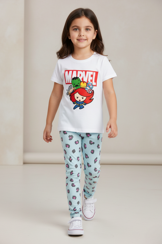 Marvel Tee & Leopard Print Tights Set