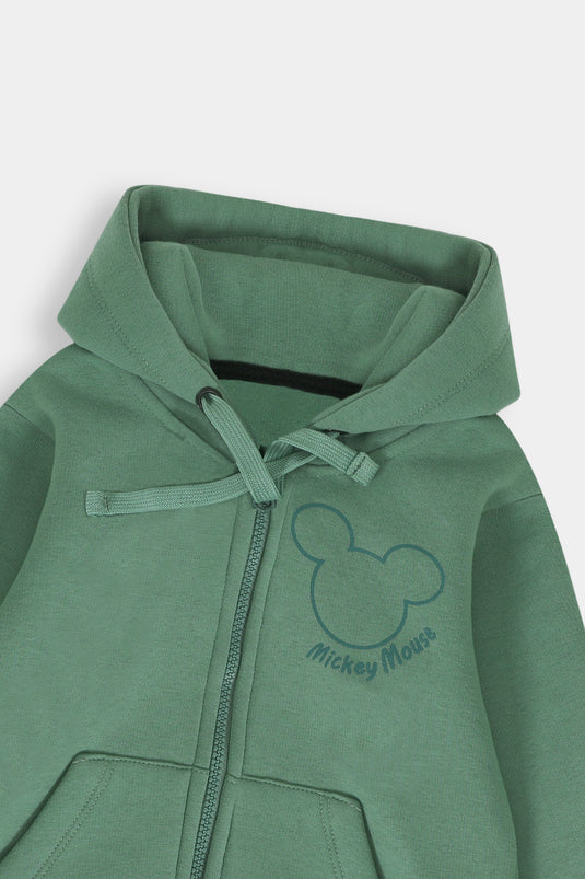 Forest Green Mickey Mouse Printed Kids Hoodie