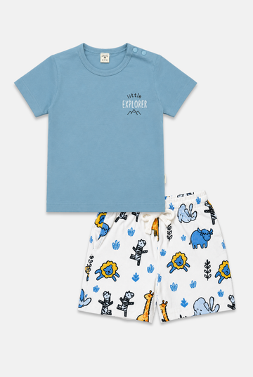 Safari Print Cotton T-Shirt & Shorts Set