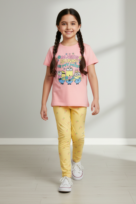 Minions Tee & Floral Tights Set