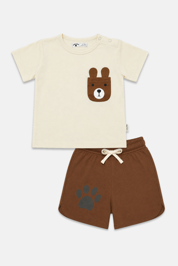 Bear Pocket Cotton T-Shirt & Shorts Set