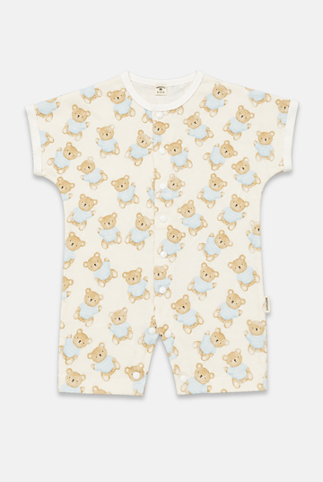 Teddy Bear Print Cotton Snap Romper